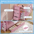 thumbnail image 5 of Bunk Bed Twin Over Twin Size with 6 Storage Drawers and Globe String Lights, House Shaped Metal Twin Bunk Beds with Charging Stations&Montessori Bookshelf&Open Shelf&Ladder and Guardrail, Pink, 5 of 6