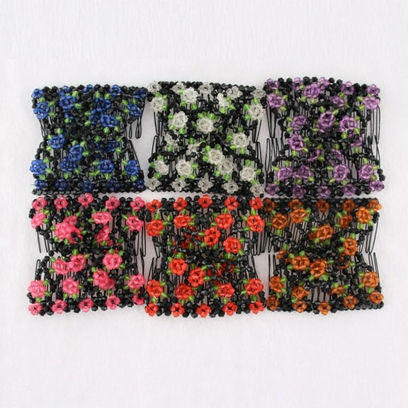 OUNONA Chic Beads Double Hair Comb Clip for Women Girls in Assorted Color Made of Steel 4 Pieces