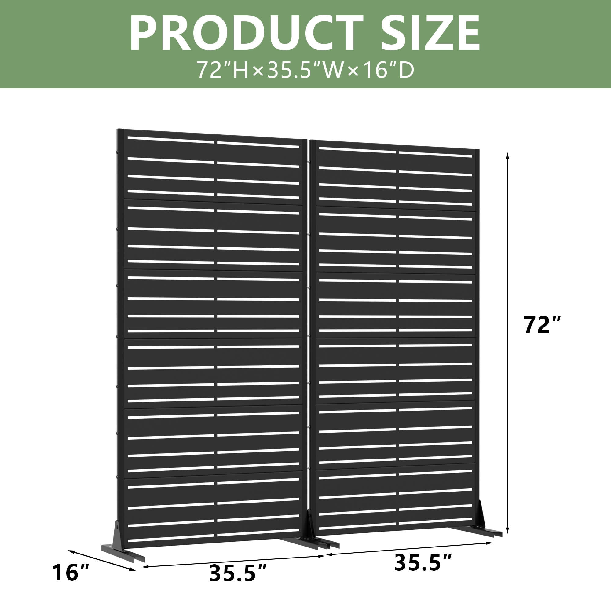 MAYEERTY 2-Piece Outdoor Metal Privacy Screen 6ft × 3ft Black, 6-Panel Wide-Narrow Louvered, Rust-Resistant for Patio