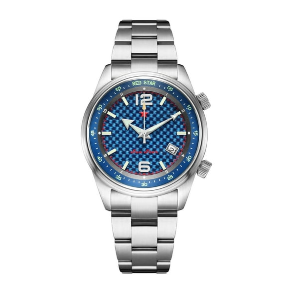 RED STAR 42mm 5Bar NH34 Automatic Mechanical Watch 4.5th Percentile Calendar Rotatable Carbon Woven Texture Luminous Wristwatch