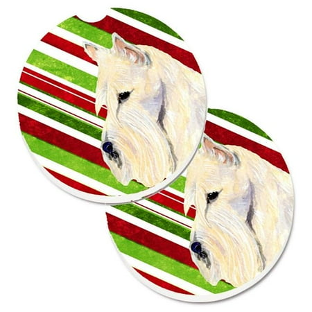 

Scottish Terrier Candy Cane Holiday Christmas Set of 2 Cup Holder Car Coaster