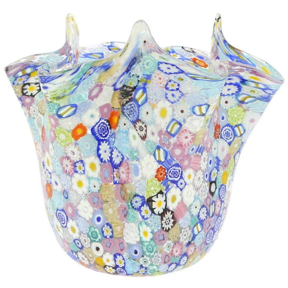 GlassOfVenice Murano Glass Millefiori Fazzoletto Bowl - Transparent Multicolor