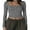 Gray, variant on KMBANGI Women Square Neck Slim Shirt Long Sleeve Button Front Crop Tops Fitted Ribbed Low Cut Layering Tight Basic Tee(Button Brown,Small)