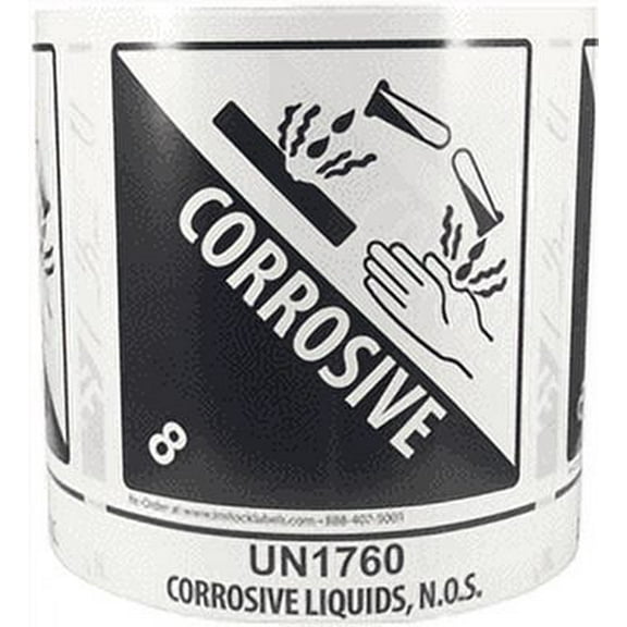 UN1760 Hazardous Corrosive Liquids, N.O.S. Class 8 Shipping Labels | 4 x 4.75" inches - 500 Pack | InStockLabels.com
