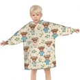 thumbnail image 3 of Beige Highland Cow Flower Pajama Pattern Blanket Hoodies for Kids 6-13YR Oversize Wearable Blanket Hoodies for Boys Girls Teens, 3 of 7