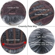 Creamily Grey Short Wigs for Women Layered Short Pixie Cut Wigs with Bangs Synthetic Grey Wigs Wefted Wig Cap