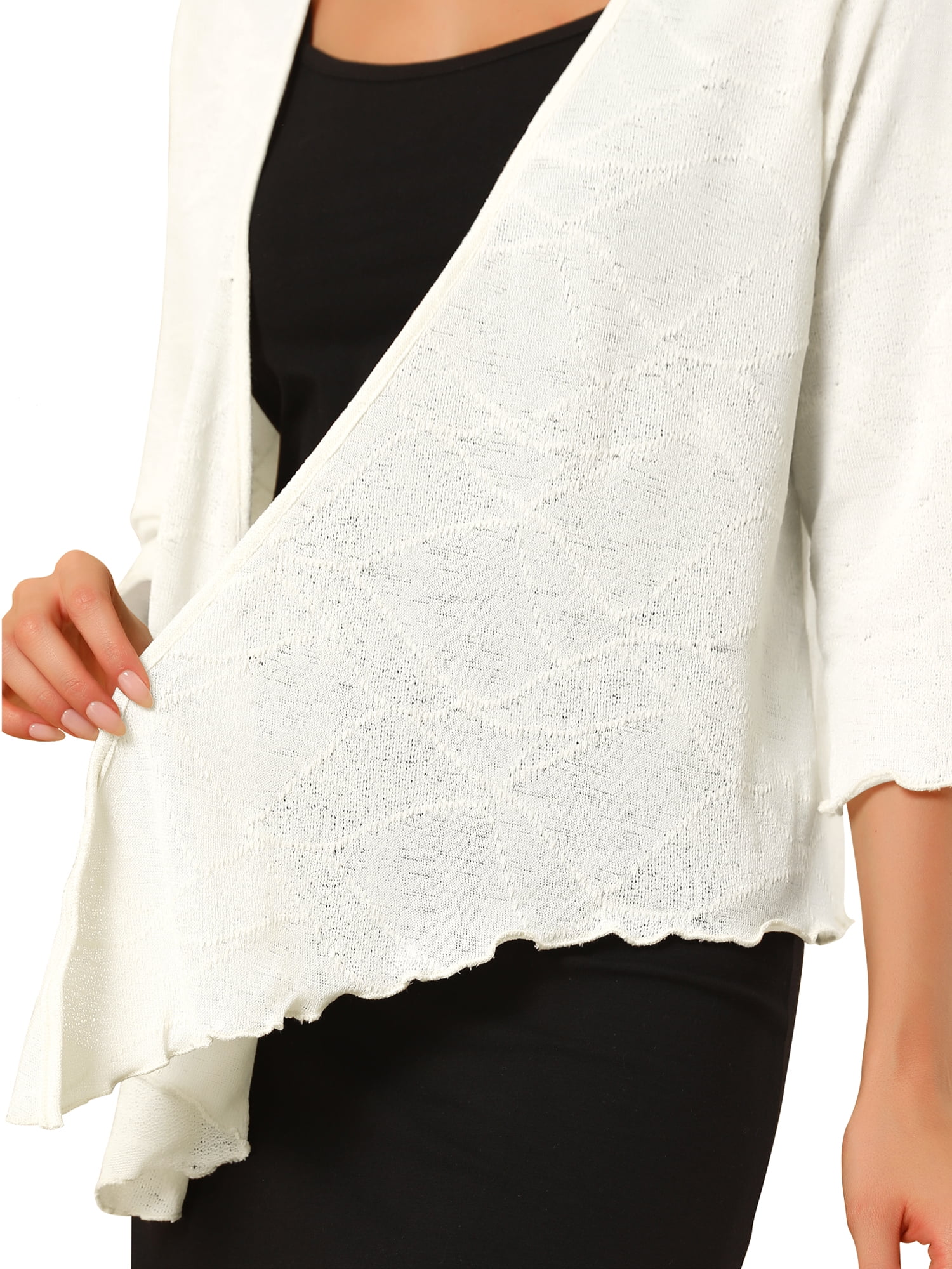 Unique Bargains Women's Open Front Knit Cardigan Tied Bolero Shrug L White