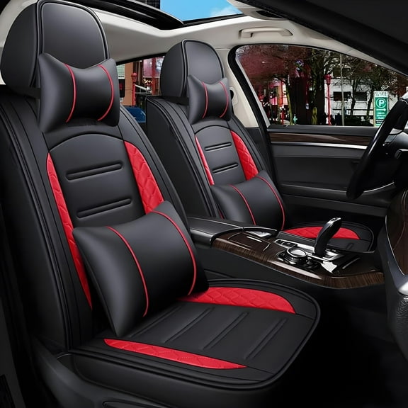 Car Seat Covers Compatible with Chevy Colorado 2015-2026 Full Set Leather Seat Cushion Waterproof Automotive Seat Protectors(5 Seats,Black&Redline)