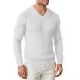 thumbnail image 3 of ZVAVZ V Neck Knit Tee Shirts for Men Long Sleeve Textured Tops Fall Casual Gym Athletic Shirts Stretchy Workout Running T-Shirt White S, 3 of 7