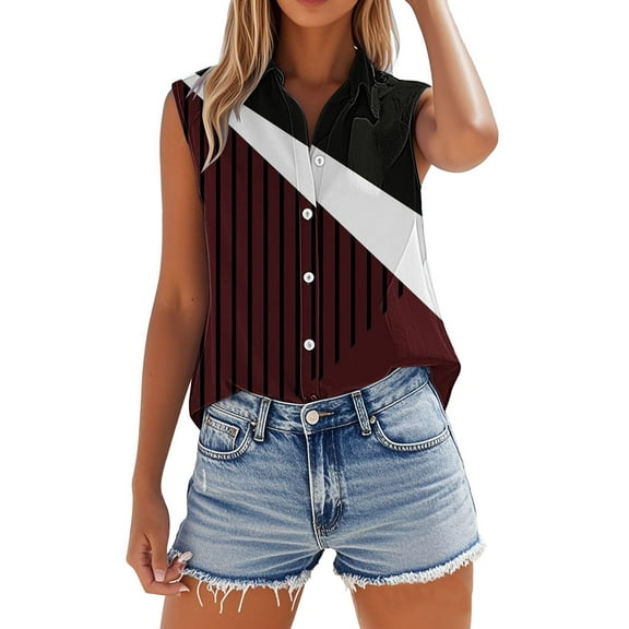 Endives Women's Cotton Linen Shirts Sleeveless Collared Tops Work Shirts Casual Summer Oversized Button Up Blouses