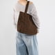 thumbnail image 5 of Bolsa de hombro grande de corduroy estampado marrón con fresa, 5 of 6