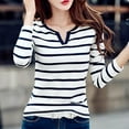 thumbnail image 3 of Kayannuo Fall Womens Shirts Long Sleeve Striped Round Neck Long Sleeve Tops Women Casual Women Plus Size Long Sleeve Linen Baggy Blouse Shirt Ladies Tunic Tops, 3 of 7