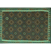 Ahgly Company Machine Washable Indoor Rectangle Southwestern Turquoise Blue Country Area Rugs, 2' x 5'