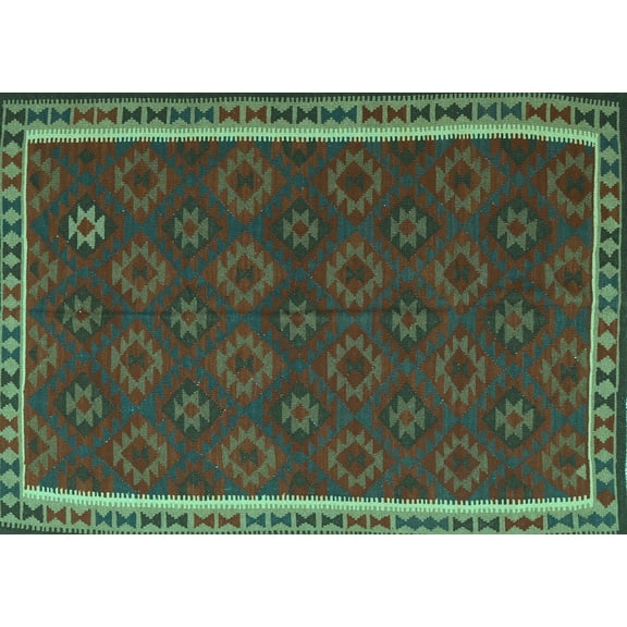 Ahgly Company Machine Washable Indoor Rectangle Southwestern Turquoise Blue Country Area Rugs, 5' x 7'