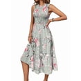 thumbnail image 1 of Robe d'Été Mi-Longue à Fleurs pour Femme, Manches à Volants, Robe Smockée, Fluide, Invitée de Mariage, Vert, Fleur, TTG, 1 of 9