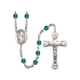 thumbnail image 1 of St. Genevieve Silver-Plated Rosary 6mm December Blue Fire Polished Beads Crucifix Size 1 5/8 x 1 medal charm, 1 of 1