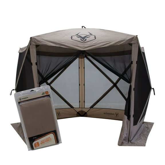 Gazelle Tents™ G5 5-Sided Portable Gazebo with TriTech Mesh, Pop-Up Hub Screen Tent, Waterproof, UV Resistant, 4-Person & Table, Desert Sand, Includes 3 Wind Panels, 85" x 115" x 106"
