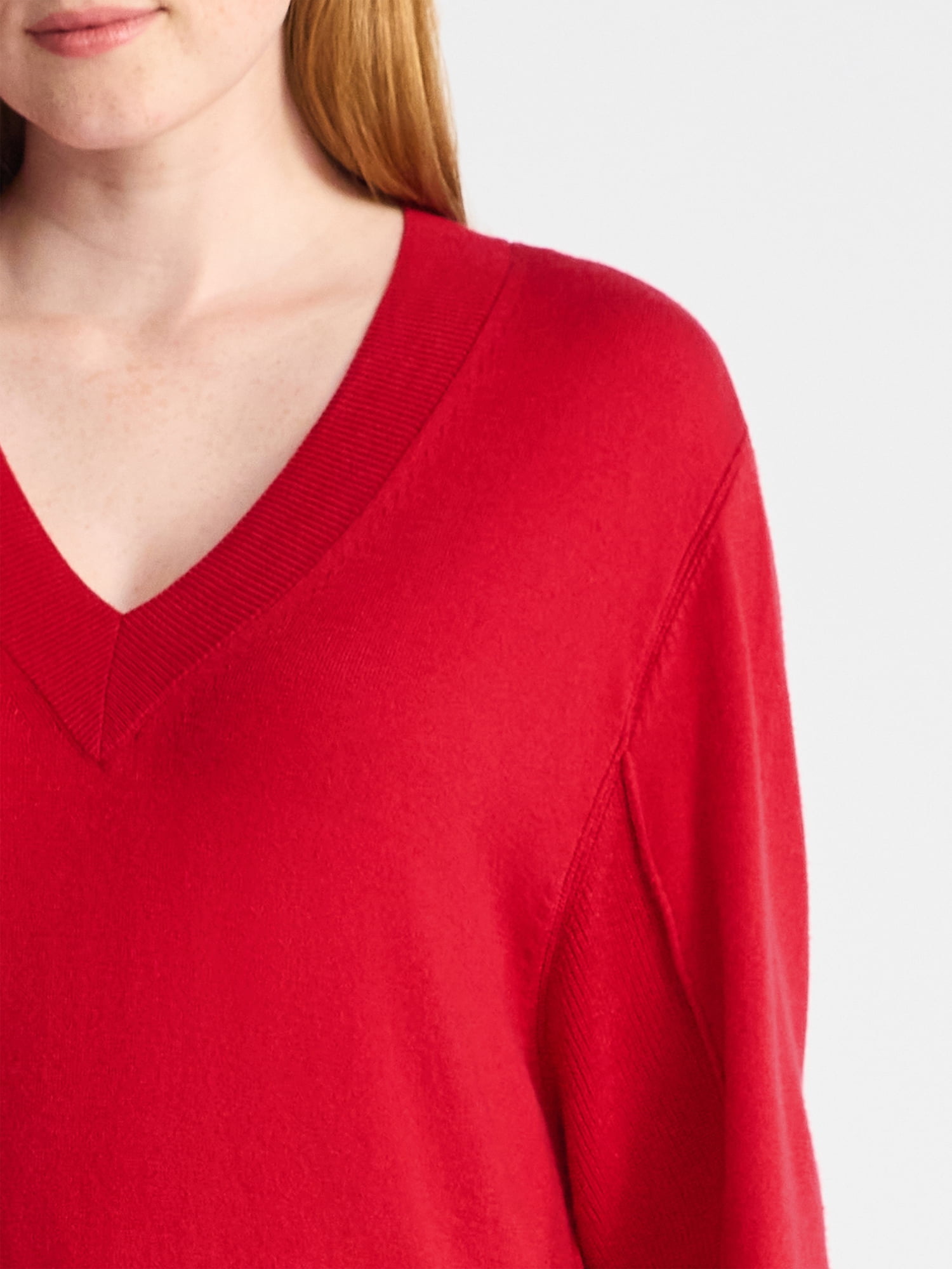 Time and Tru Women's Ribbed Panel V-Neck Sweater with Long Sleeves, Midweight, Sizes XS-XXXL