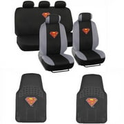Superman Car Seat Covers with Rubber Floor Mats - Trimmable Floor Liners with Durable Seat Protectors