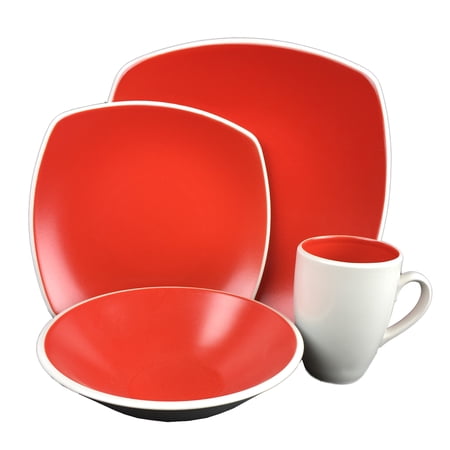Elite Novastone 16pc Square Stoneware Dinnerware Set