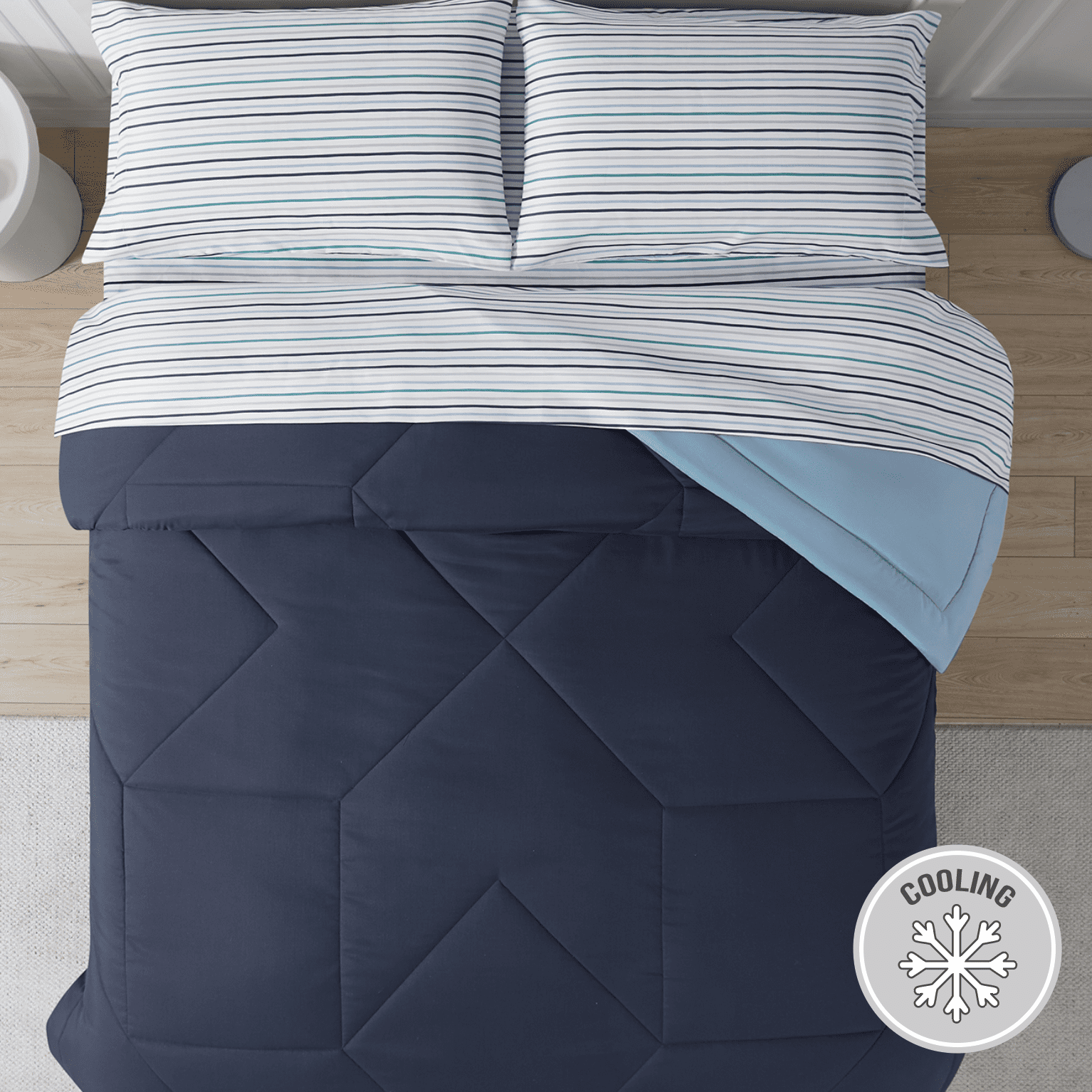 Bco Home 5-Piece Cooling Technology Navy Comforter and Sheet Set, Queen
