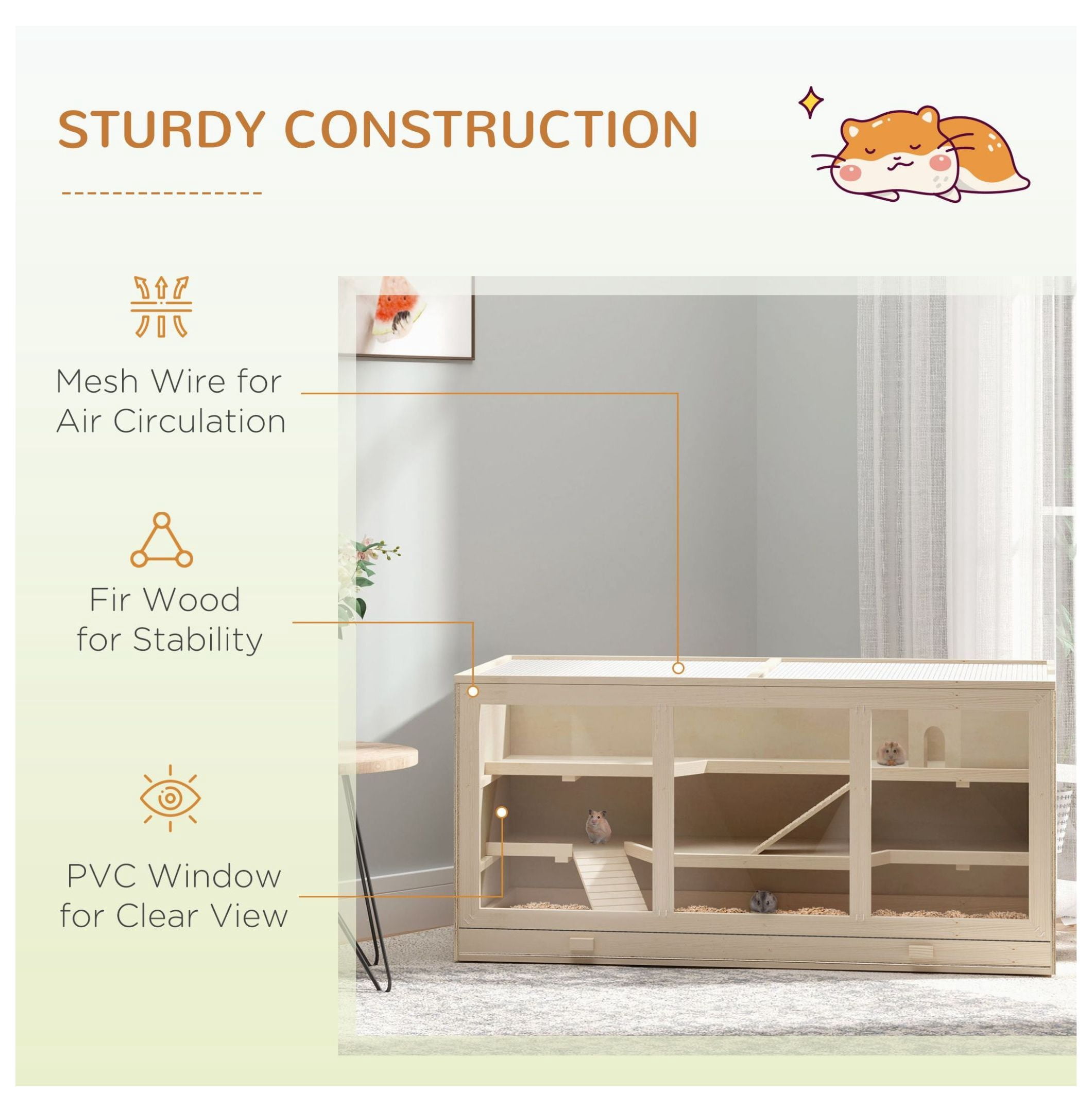 Hamster Cage 3 Tiers Wooden Big Mice Rat Exercise Play House Pen Opening Roof Ramps