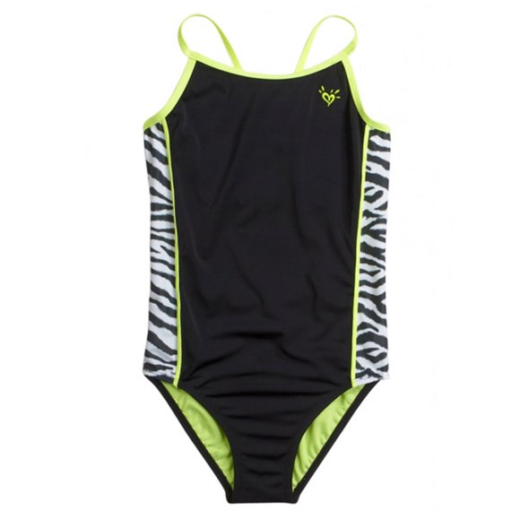 Justice Girls Colorblock Zebra Traje de baño de una pieza sin mangas, Verde, 5