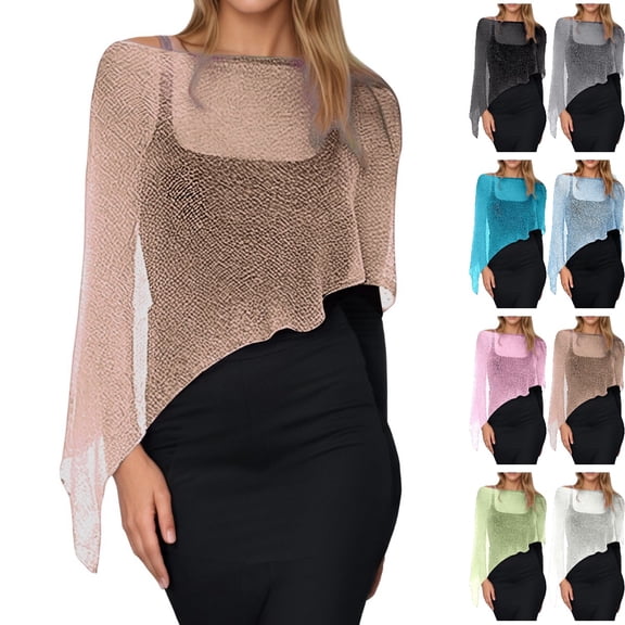 Bmisegm Summer Shawls for Women Lightweight Fashion Irregular Cape Shawl Solid Color Breathable Sunscreen Cover Up Thin Knit Tops Khaki