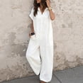 thumbnail image 2 of PBFRDSJ Short Sleeve Rompers for Women Loose Fit Wide Leg One Piece Romper Button Down V Neck Casual Jumpsuit with Back Pockets, 2 of 5
