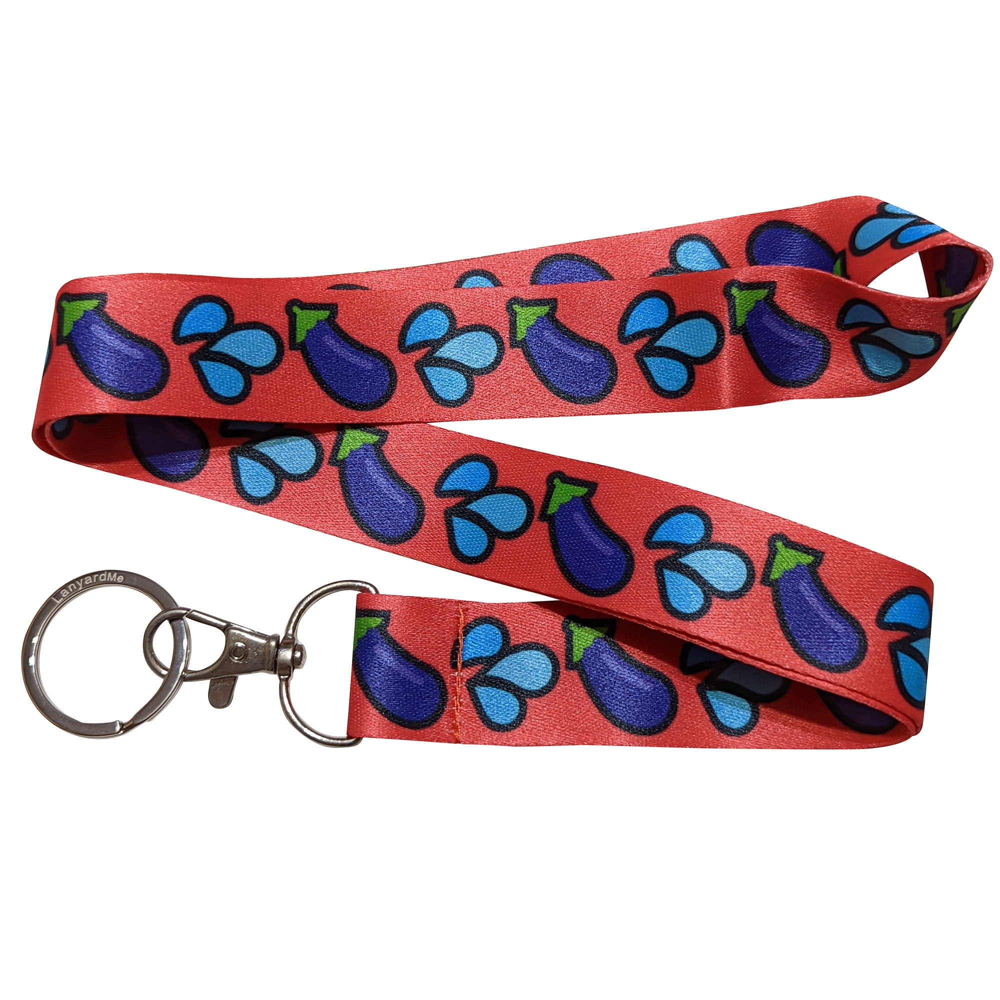 Eggplant Water Droplet Emoji Red Keychain Lanyard