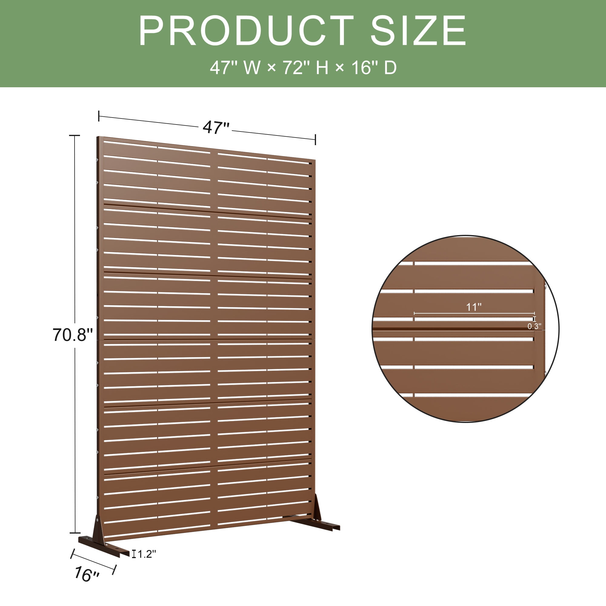 MAYEERTY 72*47" Outdoor Brown Metal Privacy Panel Screen for Patio, Classic Louvered