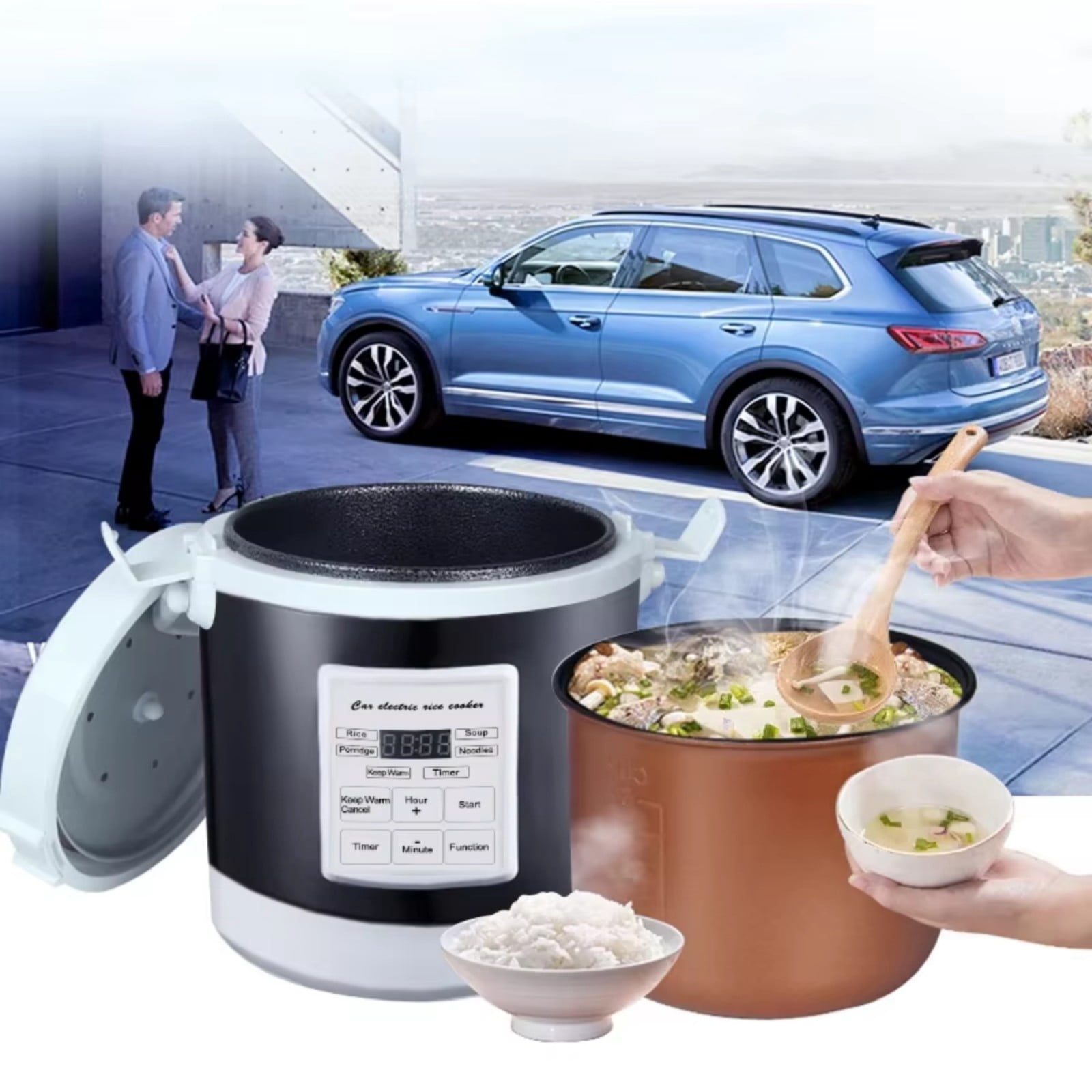 Portable 12V/24V Quick Heating Rice Cooker Rice Cooking Appliance Car Rice Cooker Suitable for Vehicle and Household Use
