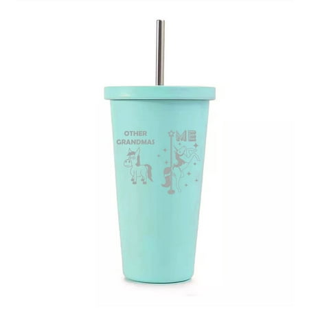 

16 oz Stainless Steel Double Wall Insulated Tumbler Pool Beach Cup Travel Mug With Straw Grandma Superstar Unicorn Funny Grandmother (Teal)