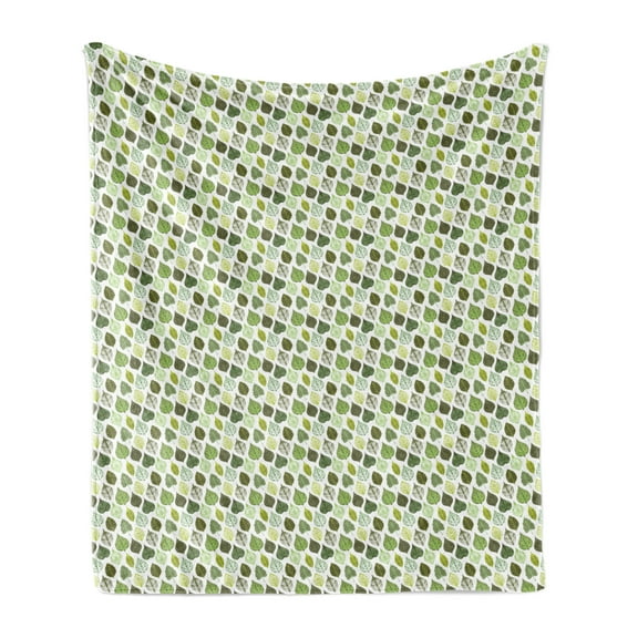 Leaves Soft Flannel Fleece Throw Blanket, Spring Forest Themed Meadow Foliage Ornate Diagonal Pattern, Cozy Plush for Indoor and Outdoor Use, 70" x 90", Green Pale Green, by Ambesonne