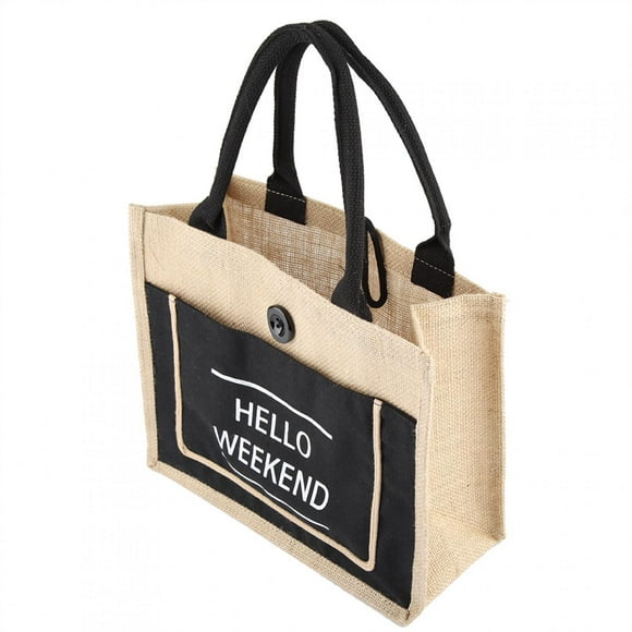 COSIKI Reusable Grocery Bag Shopping Tote, Vintage Square Gunny Bag Jute Handbag Storage Shopping Carrier Shoulder Tote Bag