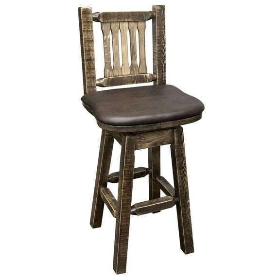 Homestead Collection Counter Height Barstool w/ Back & Swivel - Saddle Upholstery, Stain & Lacquer Finish