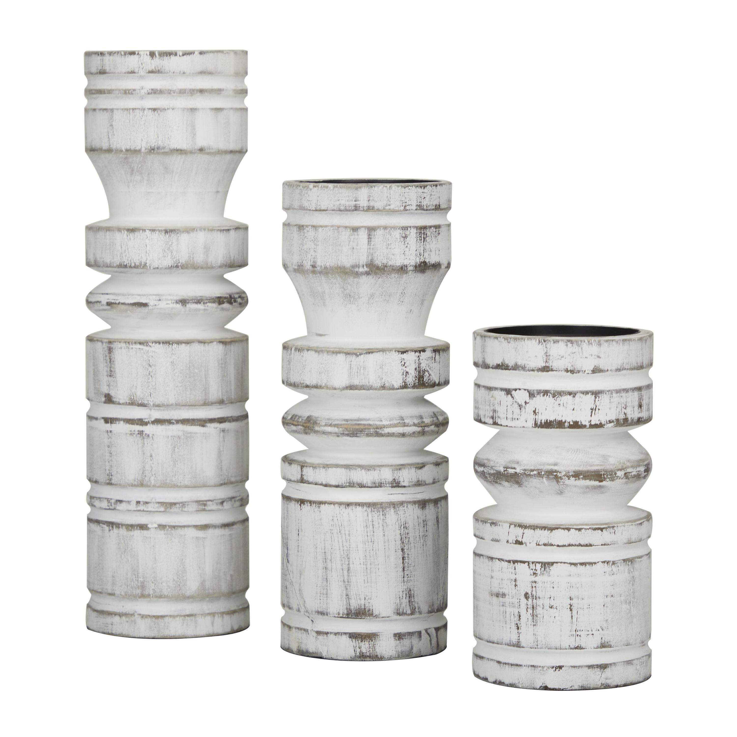 DecMode 3 Candle White Wood Candle Holder, Set of 3
