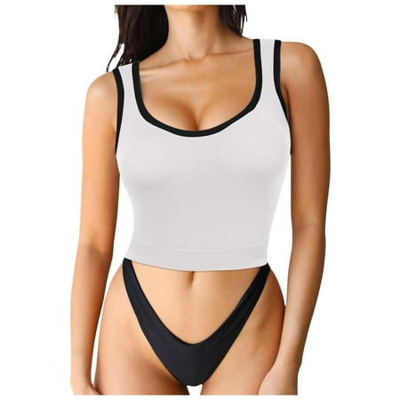Durtebeua Women Sweetheart Neckline Longline Sports Bra Padded Basic Workout Crop Tank Top White One Size