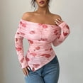 thumbnail image 4 of CLOISE Blouses for Women Trendy V Neck Shirt Graphic Long Sleeve Pullover Elegant Fall Winter Clothes Pink M, 4 of 7
