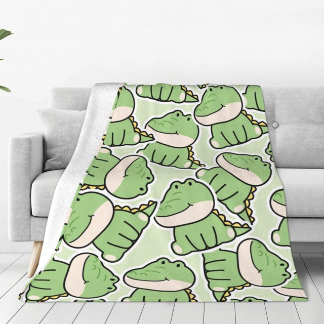 Fotbe Cute Crocodile Manta de Franela Acolchonada con Estampado, Súper Suave y Esponjosa, Extra Grande para Sofá, Cama, Uso Todo el Año-60"x50"