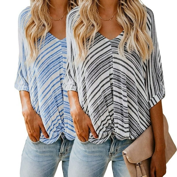 costmoons - Contrast Striped Seven-Quarter Sleeve T-Shirt - Walmart.com ...