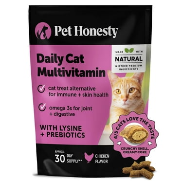 Pet Honesty Cat Multivitamin Chews - Cat Treats for Health   Immune, Cat Joint Support, Skin & Coat, and Digestion | Omega 3s, Lysine for Cats, Cat Probiotic, Cat Vitamins - Chicken (30-Day Supply)