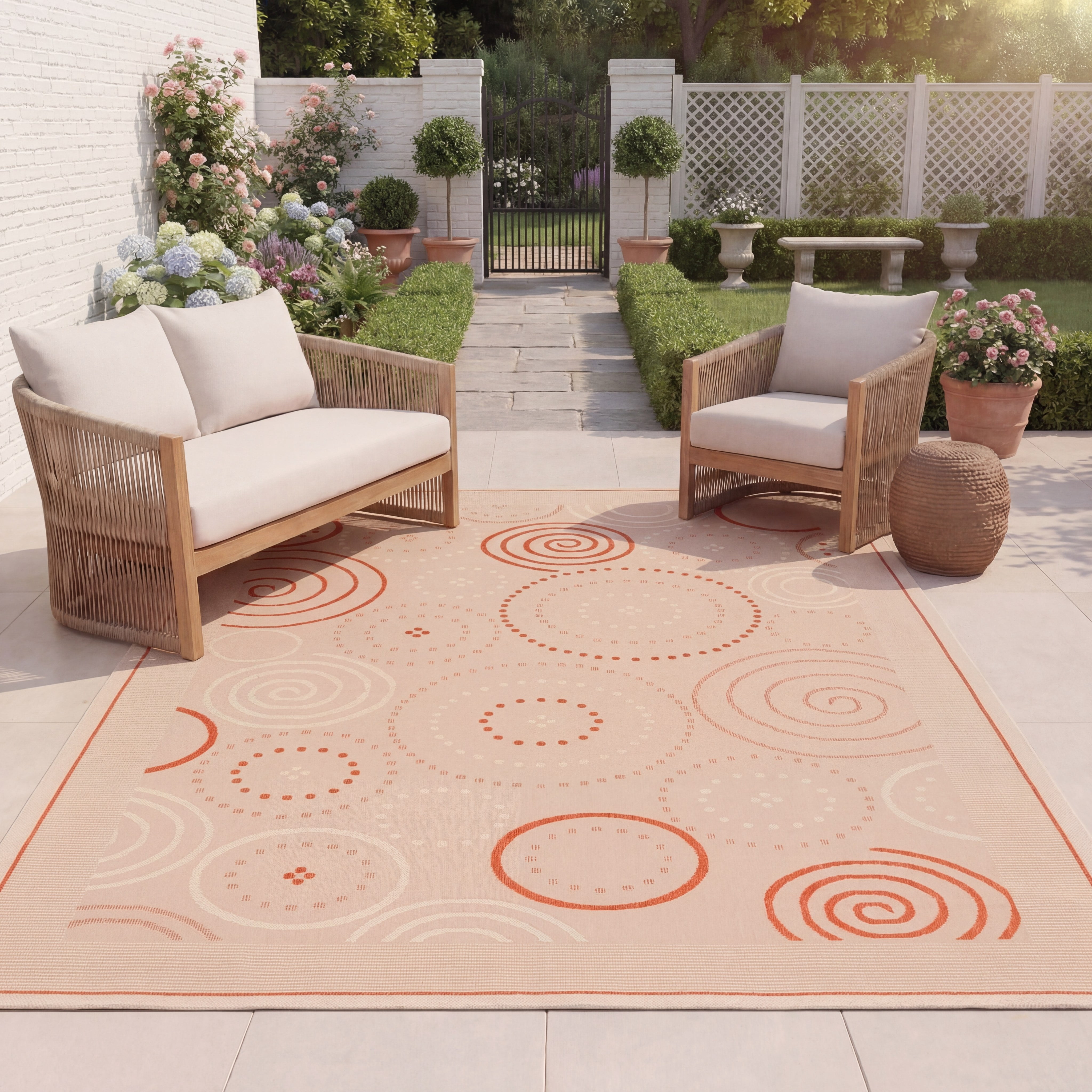Safavieh Courtyard Hugo Oriental Indoor/Outdoor Area Rug, Natural/Terracotta, 5'3" x 7'7"