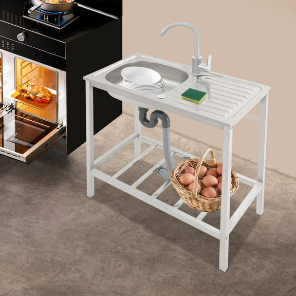 Utility Laundry Sink Kitchen Stainless Steel Single Bowl Sink Washing Station