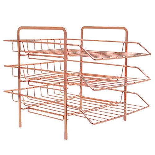 Rose Gold Metal Wire LUCYCAZ 3 Tiers Stackable Document Letter Tray Desk Organizer Desktop Paper File Holder for Home Kitchen Office Supplies