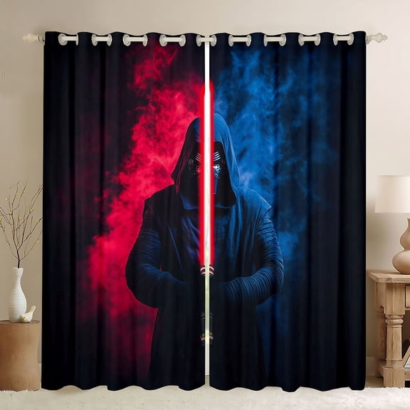 Castle Fairy Teens Red Lightsaber Black Out Curtains,Abstract Gradient Curtains Pack of 2 (42x63 Each),Japanese Samurai Bedroom Curtains,Ultra Soft Home Decor