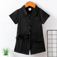 thumbnail image 5 of Splozh Beach Outfits Little Boy Linen Set Simple Solid Color Shirt Shorts Two Piece Set Summer Short Set Black,18-24 Months, 5 of 5