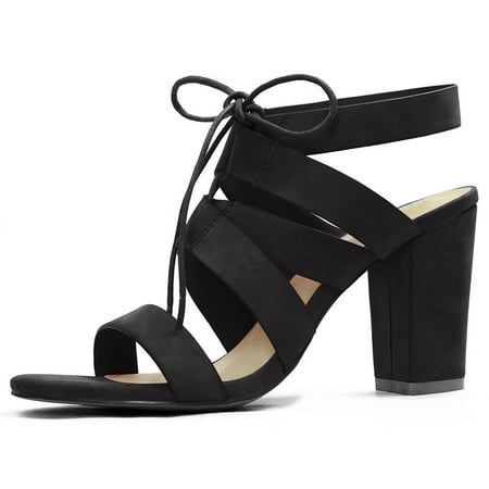 black chunky high heel sandals
