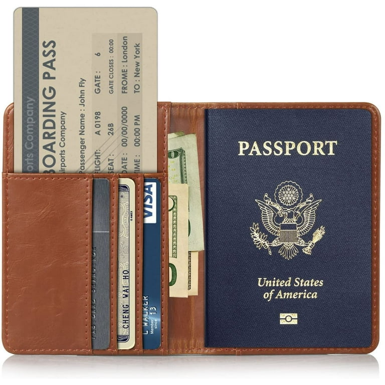 EpicGadget Passport Holder Travel Wallet RFID Blocking Case Cover -  Minimalist Premium PU Leather Passport Wallet Holder, Passport, ID, Card  and Boarding Pass Holder Travel Organizer (Brown) 
