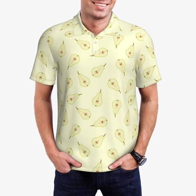 Fotbe Green Pears Camiseta Polo de Golf para Hombre con Estampado – Camisa Deportiva Transpirable con Cuello Abotonado-Medium